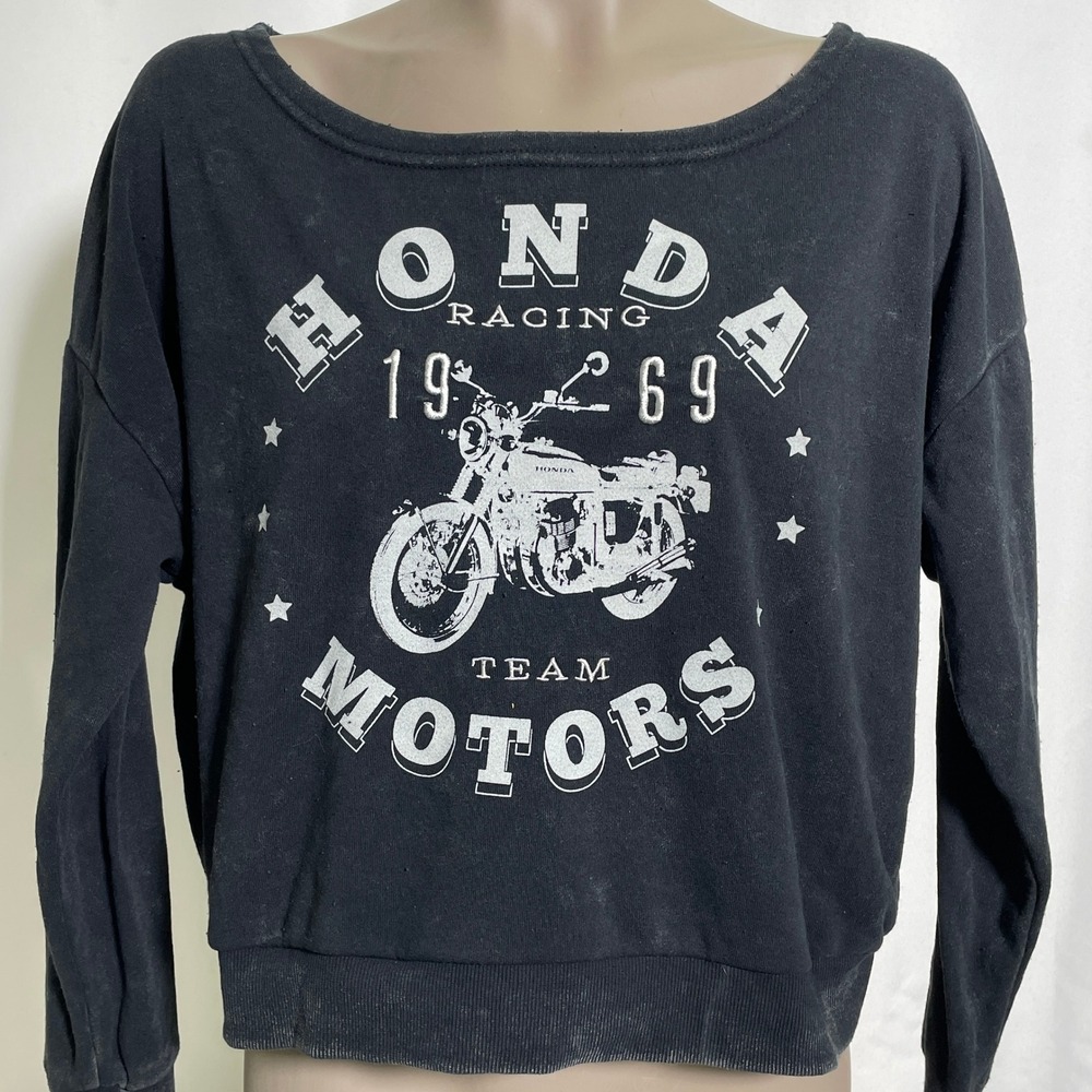 Honda Racing Team Motors 1969 Faded Black Cropped Sweatshirt Women's MEDIUM